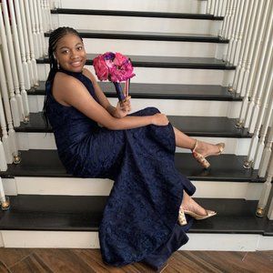 Navy Chi Chi London Halter High Low Gown  Size 12